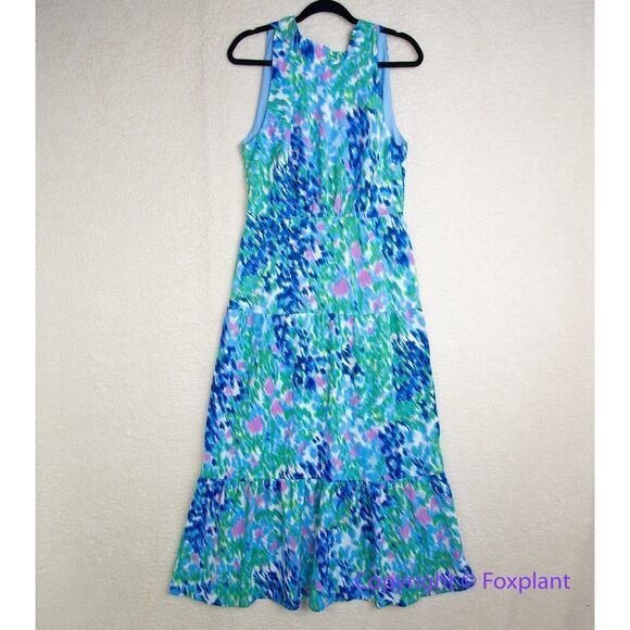 New! SAM EDELMAN Brushstroke Print‎ Mock Neck Dress - Blue Multi, size 2 - Picture 2 of 16